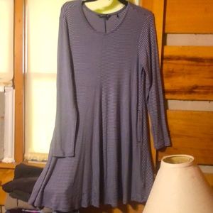 King sleeve, Toad&Co dress, lg, blue/maroon//cream striped dress. Like new.